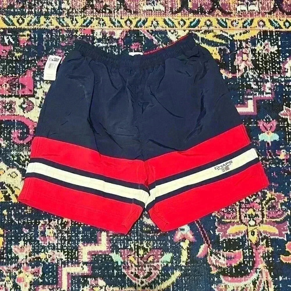 Chaps Ralph Lauren Swim Trunks Mens Medium Board Shorts Red Navy and White NWT - Picture 1 of 2
